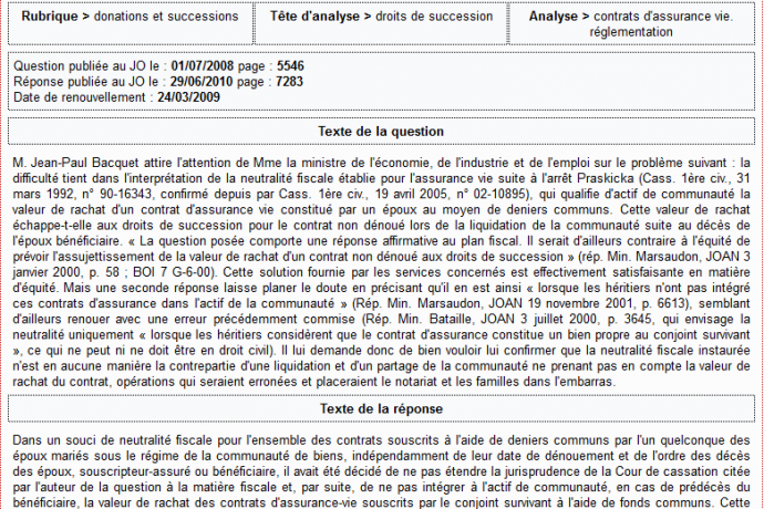 Assurance vie et « réponse Bacquet »